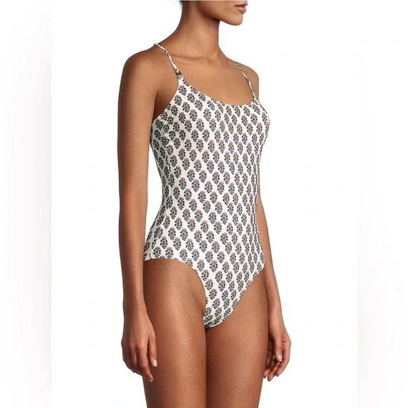 Tory Burch Floral Print One-Piece Swimsuit in Purple Bloom Size M - Picture 1 of 13